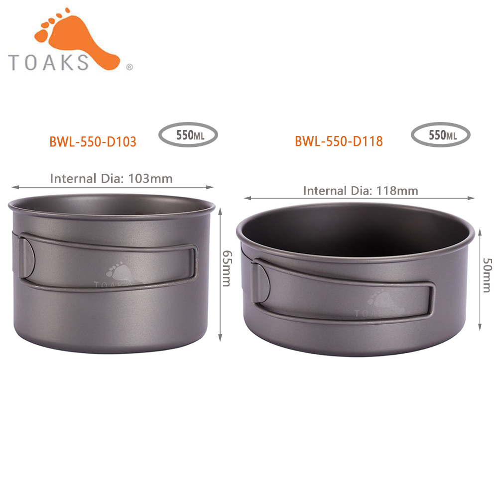 Camping Cooking Set Lightweight - TOAKS BWL-550 التخييم التيتانيوم عاء مع