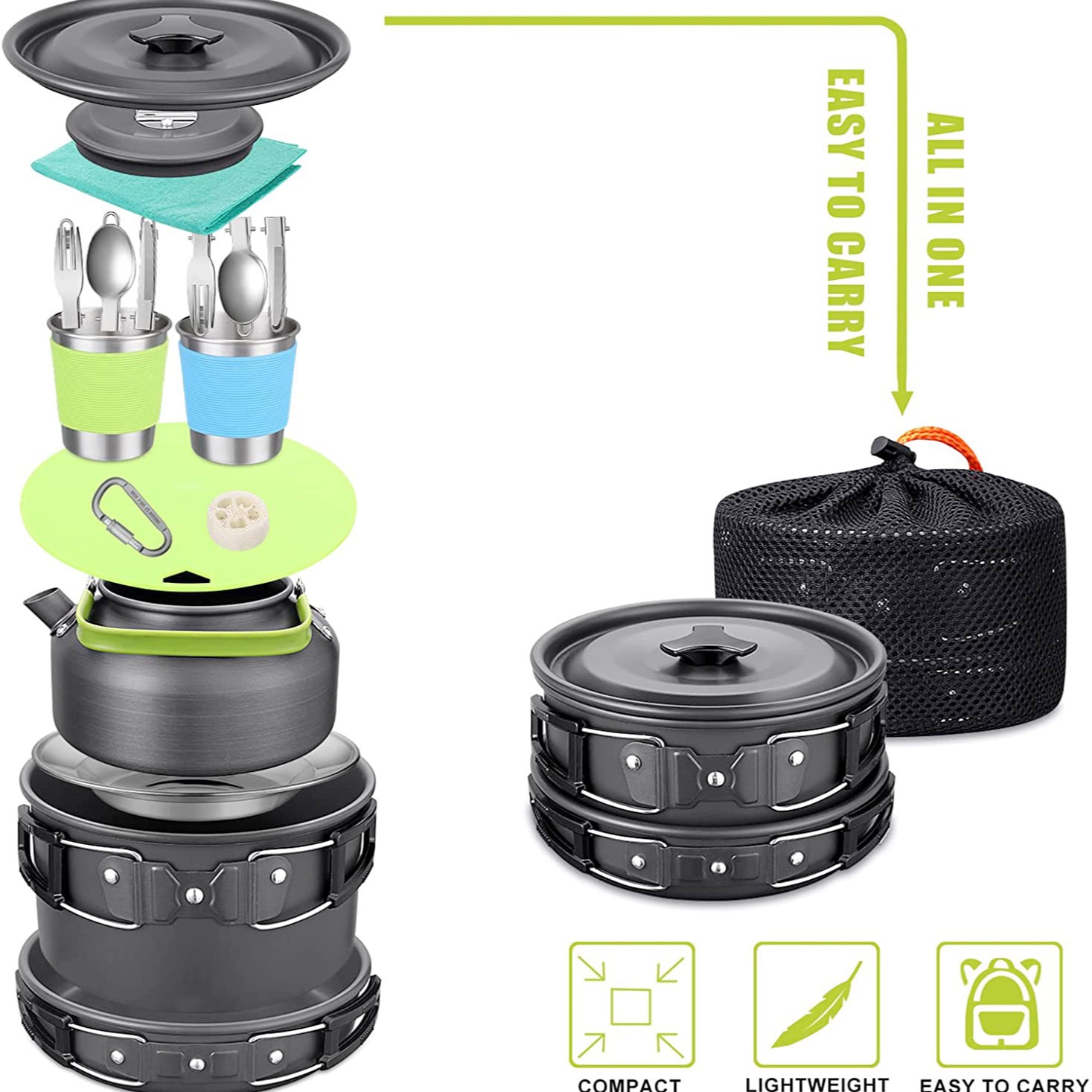 Camping Cooking Set Lightweight - طقم طهي للتخييم في الهواء الطلق