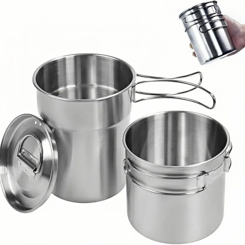 Camping Cooking Pot Stainless Steel - أكواب قابلة للطي للتخييم، أواني طهي