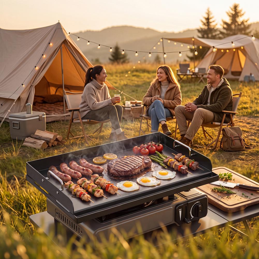 Camping Cooking Survival - صينية شواء مسطحة من الحديد الزهر