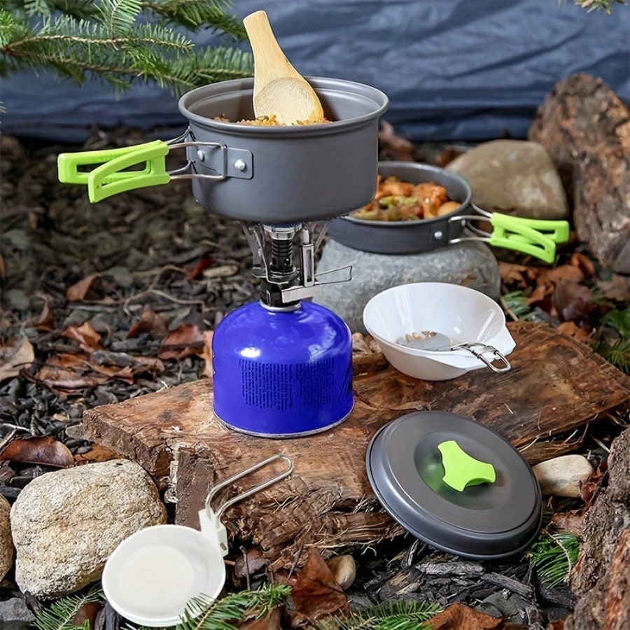Camping Cooking Pot Stainless Steel - مجموعة أدوات الطهي للتخييم: أواني طعام