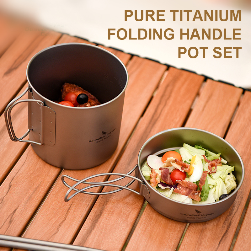 Camping Cooking Set Lightweight - مجموعة أوعية بمقبض قابل للطي من