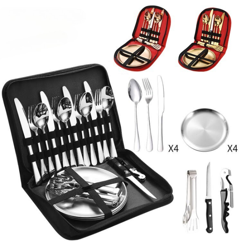 Camping Cooking And Eating Set - 10/20 قطعة الفولاذ المقاوم للصدأ مجموعة