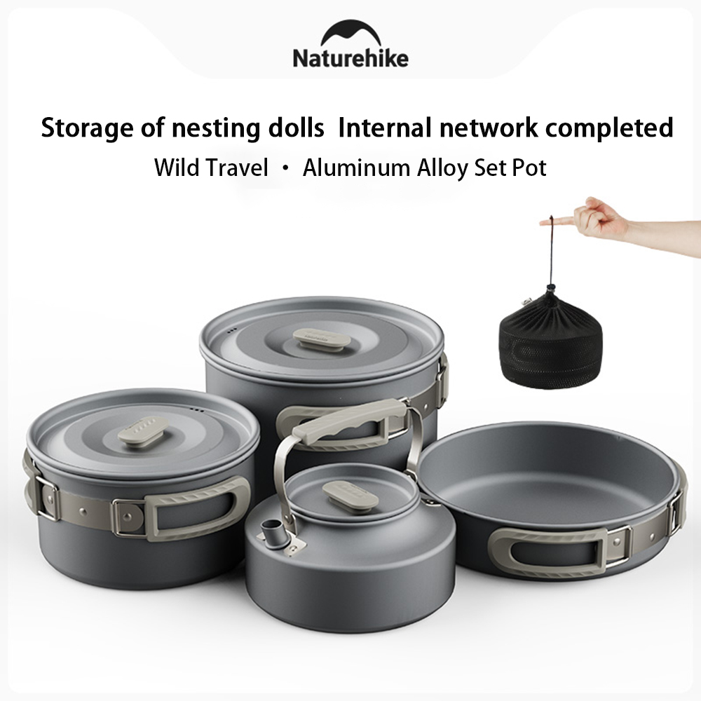Camping Cooking Pot Stainless Steel - مجموعة أواني خارجية من Naturehike، معدات