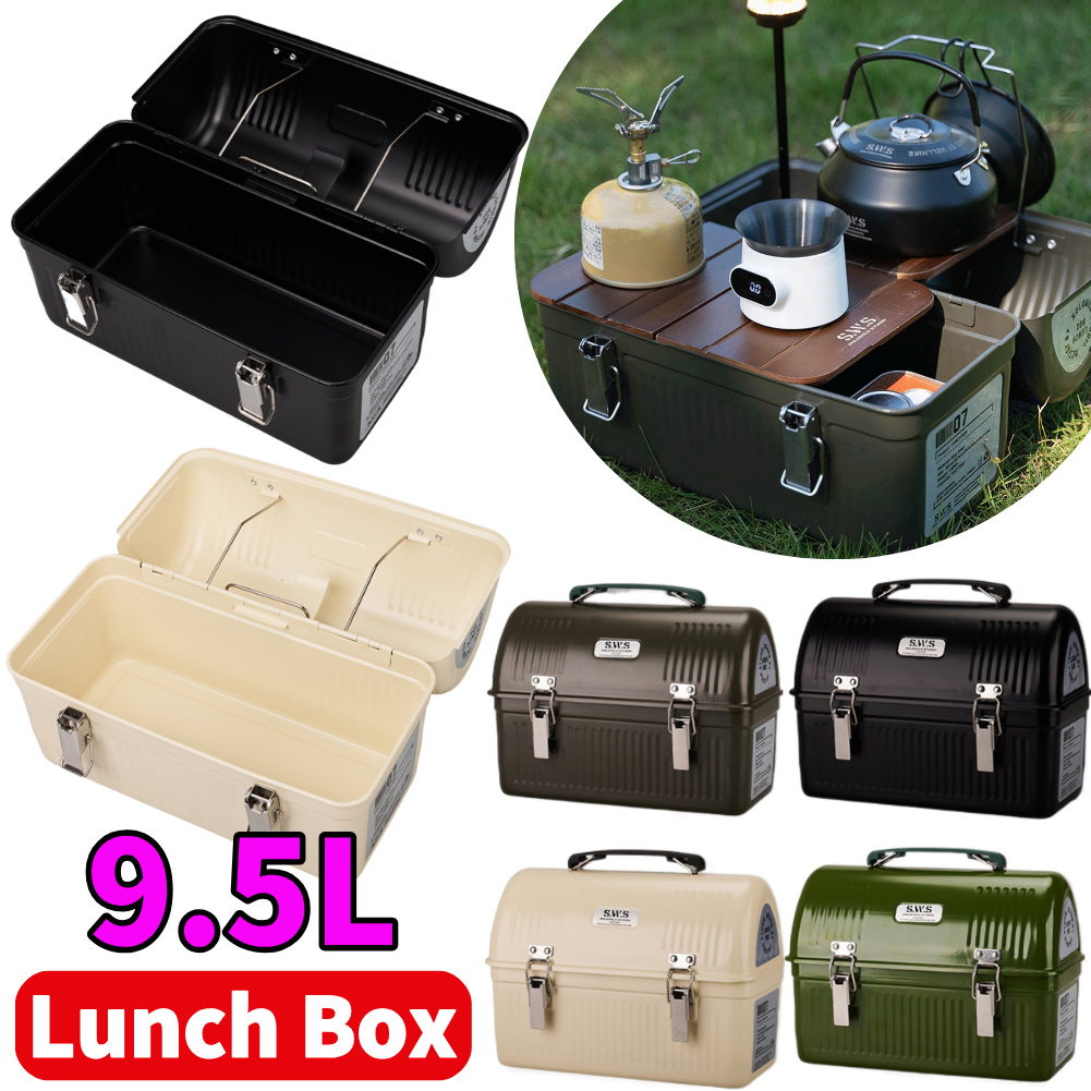 Camping Cooking Food - 9.5L خمر صندوق غداء معدني مع