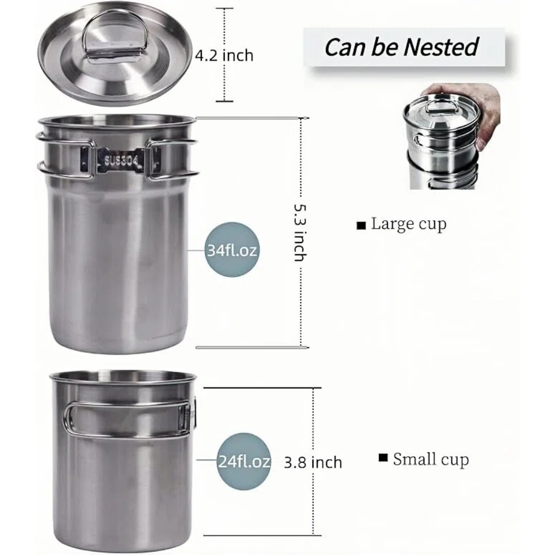أكواب قابلة للطي للتخييم، أوان - مراجعة Camping Cooking Pot Stainless Steel وسعره