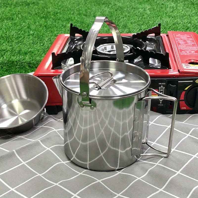 1 قطعة غلاية فولاذية مدمجة ومح - مراجعة Camping Cooking Pot Stainless Steel وسعره