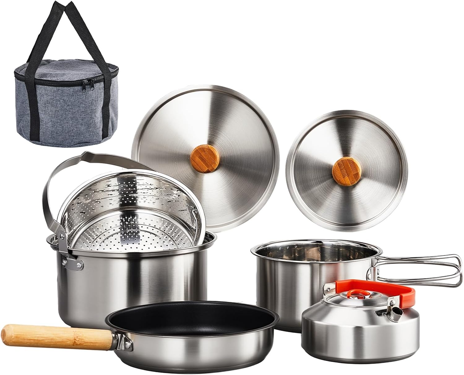 مجموعة أواني طهي مكونة من 6 قط - مراجعة Camping Cooking Pot Stainless Steel وسعره