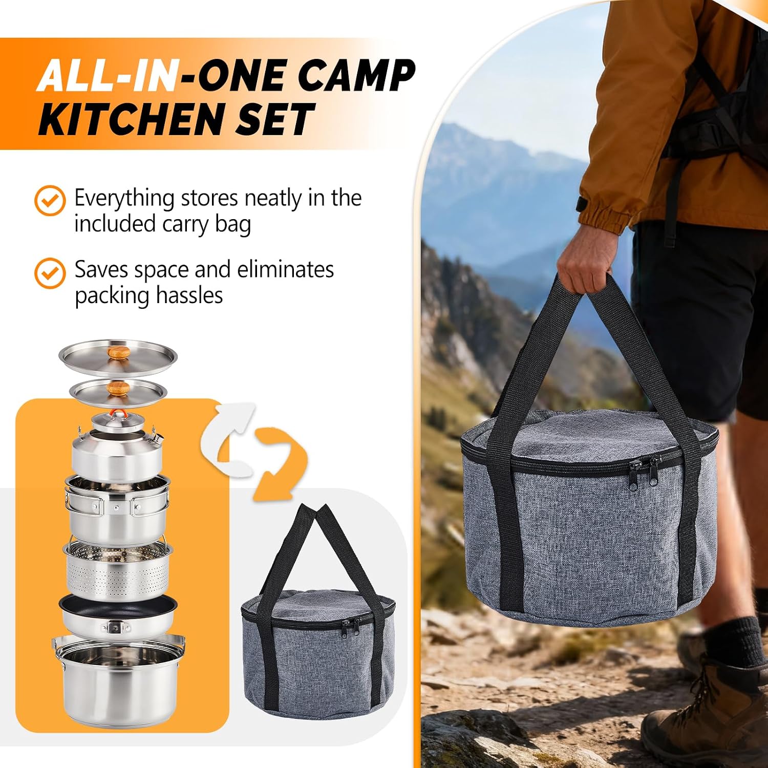 مجموعة أواني طهي مكونة من 6 قط - مراجعة Camping Cooking Pot Stainless Steel وسعره